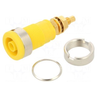 Socket | 4mm banana | 32A | 1kVDC | yellow | gold-plated | screw | 39mm