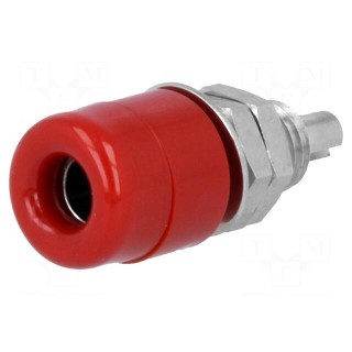 Socket | 4mm banana | 32A | 60VDC | red | nickel plated | on panel,screw