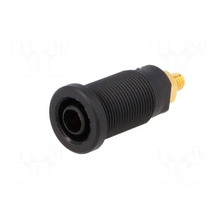 Socket | 4mm banana | 32A | black | gold-plated | screw,on panel | 32mm