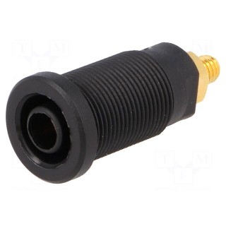 Socket | 4mm banana | 32A | black | gold-plated | screw,on panel | 32mm