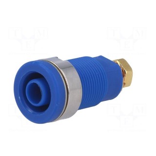 Socket | 4mm banana | 32A | blue | gold-plated | screw,on panel | 32mm