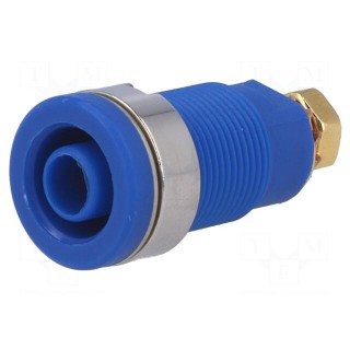 Socket | 4mm banana | 32A | blue | gold-plated | screw,on panel | 32mm