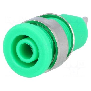 Socket | 4mm banana | 32A | green | nickel plated | on panel | insulated