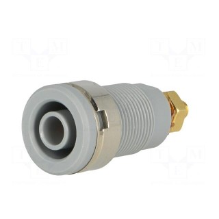 Socket | 4mm banana | 32A | grey | gold-plated | screw,on panel | 32mm