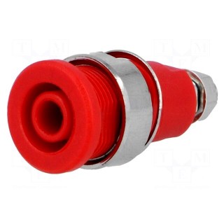Socket | 4mm banana | 32A | red | nickel plated | screw,on panel