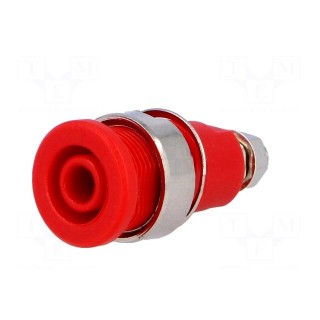 Socket | 4mm banana | 32A | red | nickel plated | screw,on panel