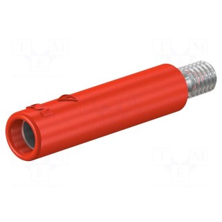 Socket | 4mm banana | 32A | red | nickel plated | screw | insulated