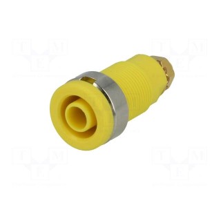 Socket | 4mm banana | 32A | yellow | gold-plated | screw,on panel | 32mm
