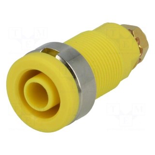Socket | 4mm banana | 32A | yellow | gold-plated | screw,on panel | 32mm