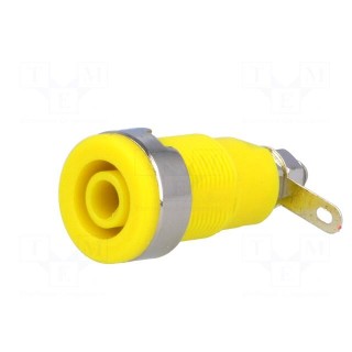 Socket | 4mm banana | 32A | yellow | nickel plated | screw,on panel