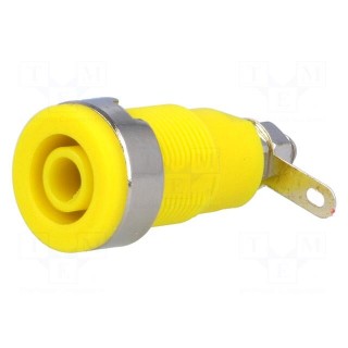 Socket | 4mm banana | 32A | yellow | nickel plated | screw,on panel