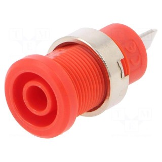 Socket | 4mm banana | 36A | red | nickel plated | on panel,screw