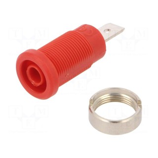 Socket | 4mm banana | 36A | red | nickel plated | on panel,screw | 5mΩ