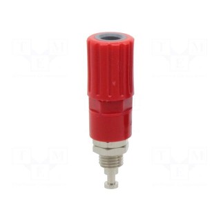 Socket | 4mm banana | 36A | red | nickel plated | on panel,screw | 8mm