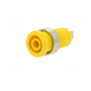 Socket | 4mm banana | 36A | yellow | nickel plated | on panel,screw