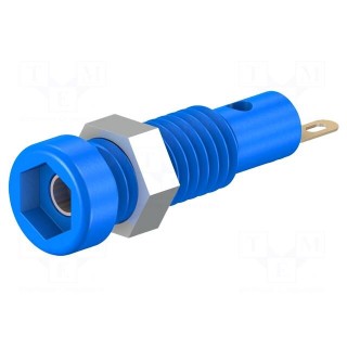 Socket | 2mm banana | 10A | 23.3mm | blue | soldered,on panel | 60VDC