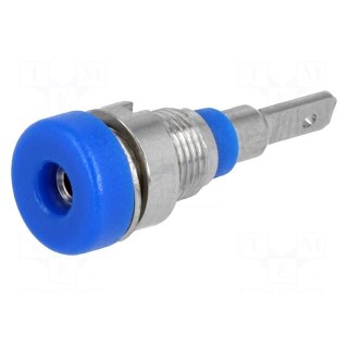 Socket | 2mm banana | 10A | 23mm | blue | on panel,screw | insulated