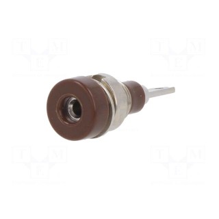Socket | 2mm banana | 10A | 23mm | brown | soldered,on panel | insulated