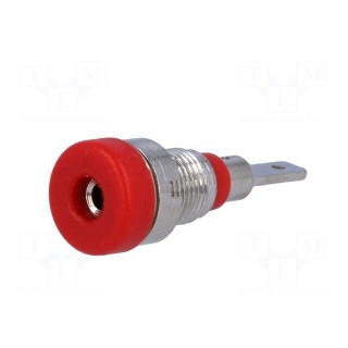 Socket | 2mm banana | 10A | 23mm | red | on panel,screw | insulated