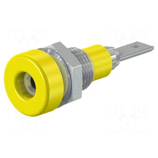 Socket | 2mm banana | 10A | 23mm | yellow | soldered,on panel | SS2