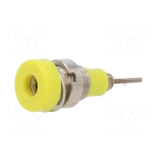 Socket | 2mm banana | 10A | 23mm | yellow | soldered,on panel | SS2