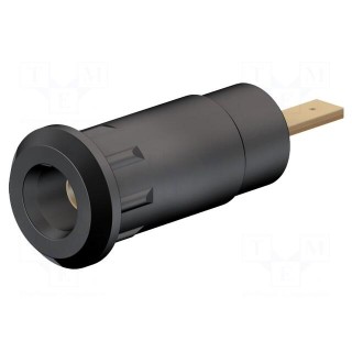 Socket | 2mm banana | 10A | 28mm | black | soldered,on panel | insulated