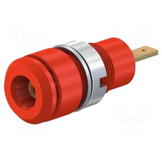 Socket | 2mm banana | 10A | 28mm | red | Mounting: soldered,on panel