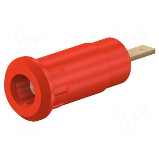 Socket | 2mm banana | 10A | 28mm | red | soldered,on panel | insulated