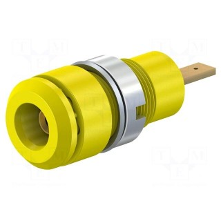 Socket | 2mm banana | 10A | 28mm | yellow | soldered,on panel