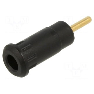 Socket | 2mm banana | 10A | 29mm | black | soldered,on panel | insulated