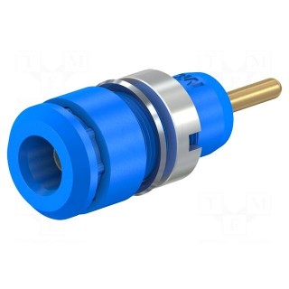 Socket | 2mm banana | 10A | 29mm | blue | on panel | Plating: gold-plated