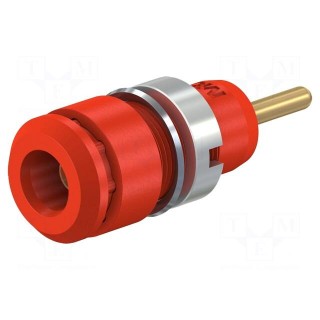 Socket | 2mm banana | 10A | 29mm | red | Mounting: on panel | insulated