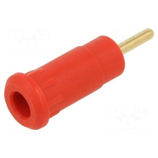 Socket | 2mm banana | 10A | 29mm | red | soldered,on panel | insulated