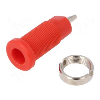 Socket | 2mm banana | 10A | 600V | 25mm | red | Mounting: screw,on panel