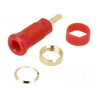 Socket | 2mm banana | 10A | 600VDC | red | Plating: gold-plated | 29.7mm