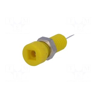 Socket | 2mm banana | 6A | Overall len: 21mm | yellow | on panel,screw