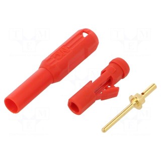 Connector: 1,5mm banana | plug | red | Connection: soldered | L: 39.7mm