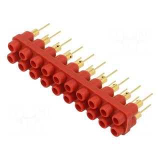 Socket strip | 2mm banana | red | 60VDC | 10A | 30VAC | Sockets: 20 | 6mm