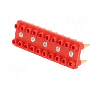 Socket strip | 2mm banana | red | 70VDC | 10A | 33VAC | Sockets: 20 | 12mm