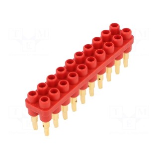 Socket strip | 2mm banana | red | 70VDC | 10A | 33VAC | Sockets: 20 | 6mm