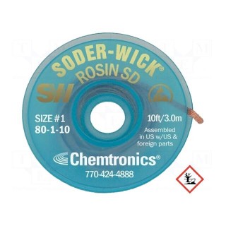 Tape: desoldering | halide-free,rosin,ROL0 | W: 0.8mm | L: 3m | ESD