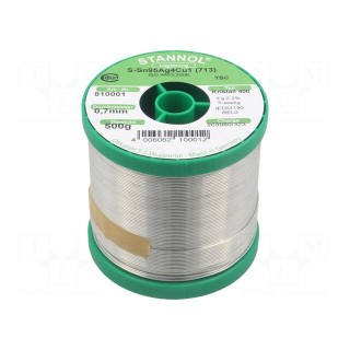 Soldering wire | Sn95,5Ag3,8Cu0,7 | 700um | 0.5kg | lead free | 217°C