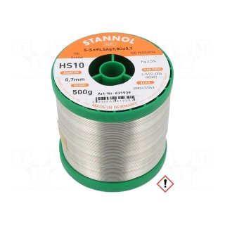 Soldering wire | Sn95,5Ag3,8Cu0,7 | 700um | 0.5kg | lead free | 217°C