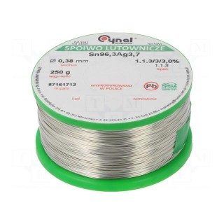 Soldering wire | Sn96,3Ag3,7 | 0.38mm | 0.25kg | lead free | 3%