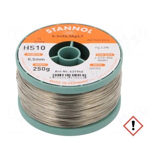 Soldering wire | Sn96,3Ag3,7 | 0.5mm | 0.25kg | lead free | reel | 221°C