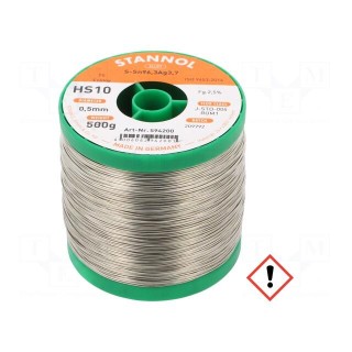 Soldering wire | Sn96,3Ag3,7 | 0.5mm | 0.5kg | lead free | reel | 221°C