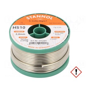 Soldering wire | Sn96Ag4 | 2mm | 0.25kg | lead free | Package: reel