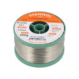 Soldering wire | Sn96,5Ag3Cu0,5 | 0.3mm | 0.25kg | lead free | reel