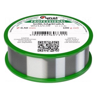Soldering wire | Sn96,5Ag3Cu0,5 | 0.5mm | 100g | lead free | reel | 2.5%