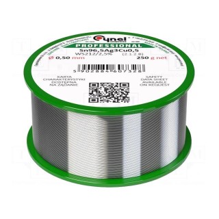 Soldering wire | Sn96,5Ag3Cu0,5 | 0.5mm | 250g | lead free | reel | 2.5%